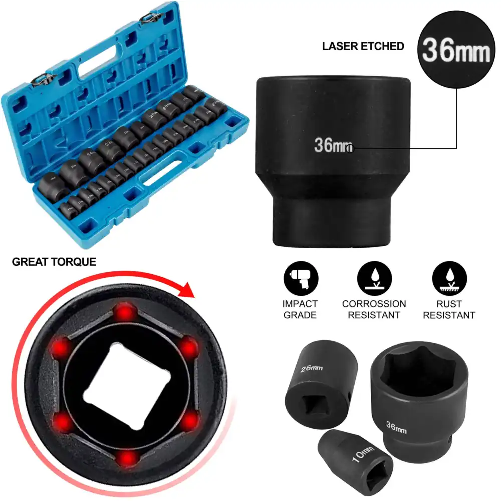 Metric Impact Socket Set, CR-V - Industrial Laser Etching recension och pris